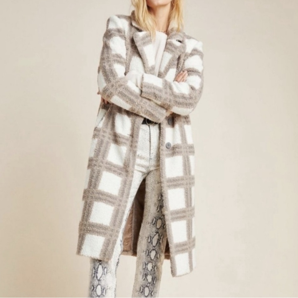 Anthropologie NVLT Sherpa Plaid Long Coat